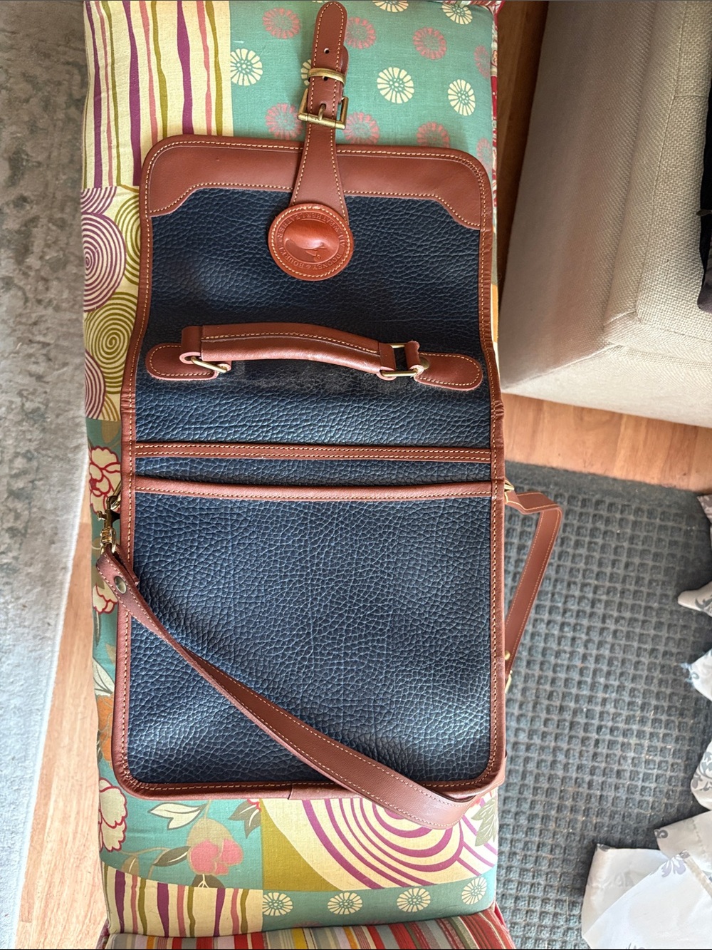 Dooney & Bourke Black and Brown Leather Messenger Bag - Picture 3 of 3